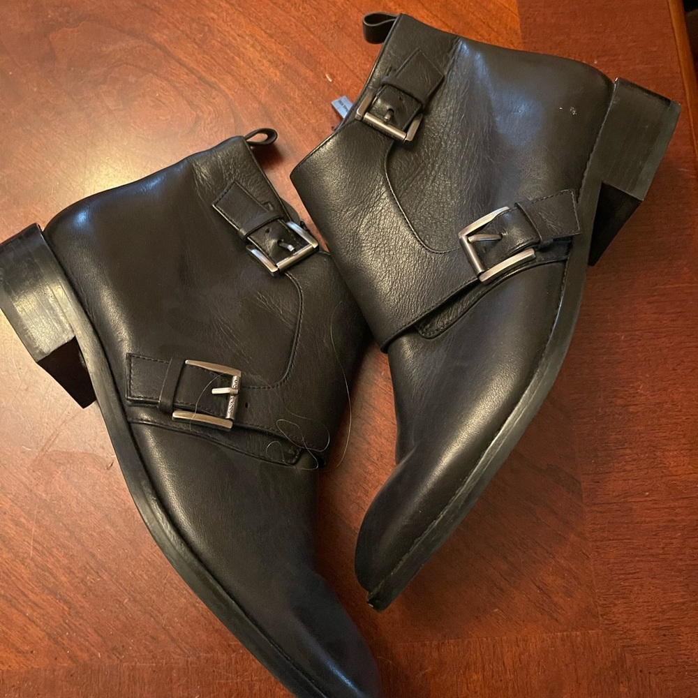 Black Leather Ankle Boots with Buckle - Picture 3 of 6